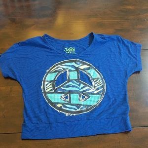 3/$20 Justice "☮️" Blue cropped top sz 10